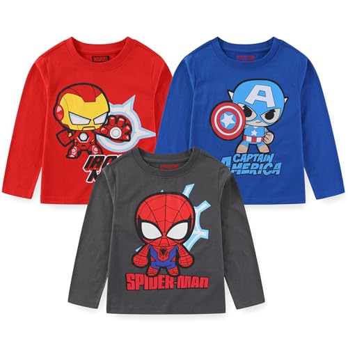Marvel Avengers Boys 3 Pack Long Sleeve Shirt for Toddler and Big Kids