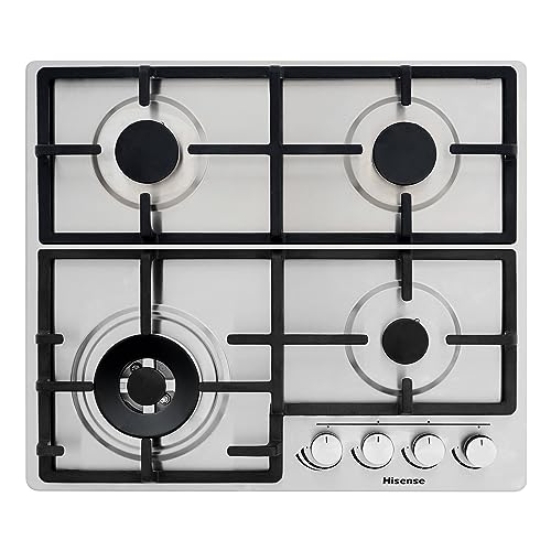 Hornos Y Parrillas, Kitchen Hisense HGH642SS Parrilla a gas de Empotrar 60cm con 4 Quemadores en Acero Inoxidable. (Incluye esprea para cambio de gas)