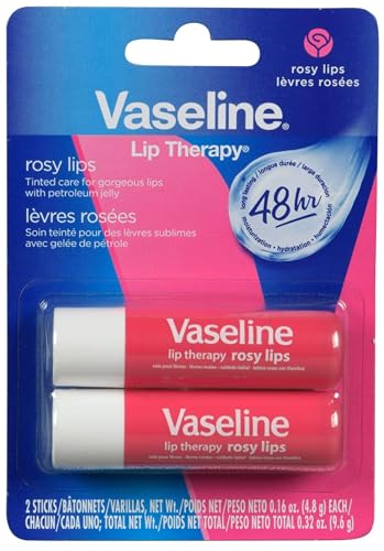 Vaseline Lip Therapy Rosy, Getönter Lippenbalsam, Lippenstift mit Mandel und Rosenöl, Doppelpack (4.8 g (2er Pack))