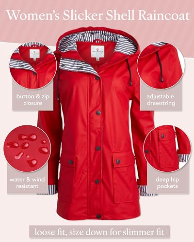 URBAN REPUBLIC Red X-Large Rain Jacket for Women - Stylish Lightweight Waterproof Windbreaker - Image 4