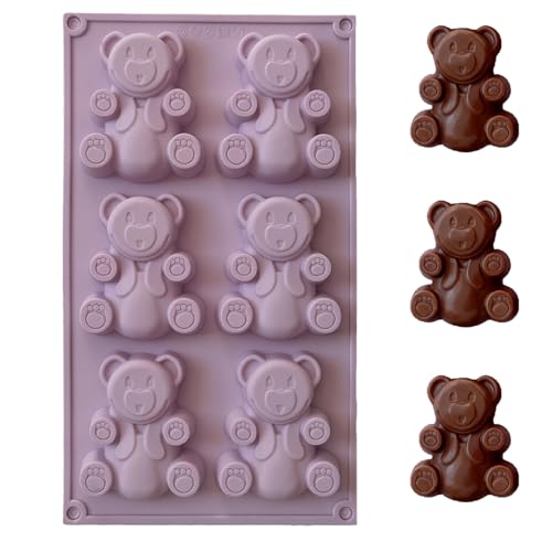 3D Large Bear Silicone Molds 6 Cavity Bear Shaped Molds for Chocolate Candy Jello Ice Cube Soap Resin Cake and Cupcake Decoration 11.65 x 6.81 x 0.71 inches
