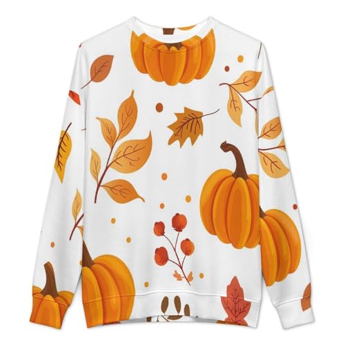 MoBlinko Mens Crewneck Sweater Cute Pumpkin Leaves Mens Sweater Sweaters for Men Long Sleeve Lightweight Pullover2