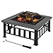 Outsunny Brasero Exterior Calentador de Fuego 86x86x54 cm Multifuncional 3 en 1 Cuadrada Cubo de Hielo para Calefacción Barbacoa Terraza Jardín Negro