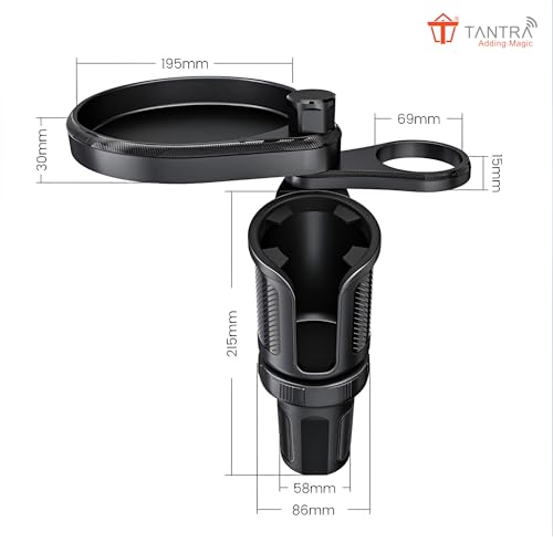 Image of TANTRA Premium Car Cup Holder with Food Tray - 2-in-1 Car Snack & Drink Organizer, Adjustable Swivel Arm, Universal Fit, Detachable Tray for Front Seat Travel,Car Interior Accessories