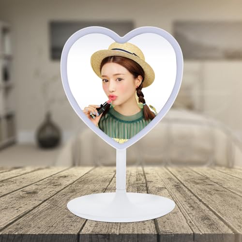 Miroir maquillage led cœur miroir cosmétique éclairé compact de table - 8