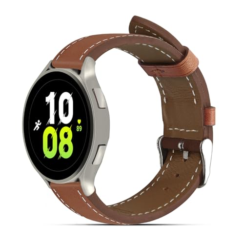 Italy Genuine Leather Watch Bands Compatible with Samsung Galaxy7 6 5 4 40mm 44mm, 5 Pro 45mm, 6 4 Classic Active 2, 20mm Quick Release Leather Watch Straps Replacement Band for Women Men(Pack Of 2)