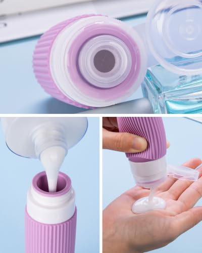 Image of Mrsdry Travel Bottles for Toiletries 8 Pack, Tsa Approved Travel Size Toiletries 3 oz, Travel Containers for Toiletries, with Clear Bag, Leak Proof Silicone Squeezable Travel Essentials Creams Jars
