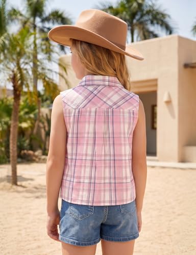 Image of Noomelfish Girls Sleeveless Button Down Shirt Tie Knot Blouse Western Cowgirl Outfit (5-12 Years)