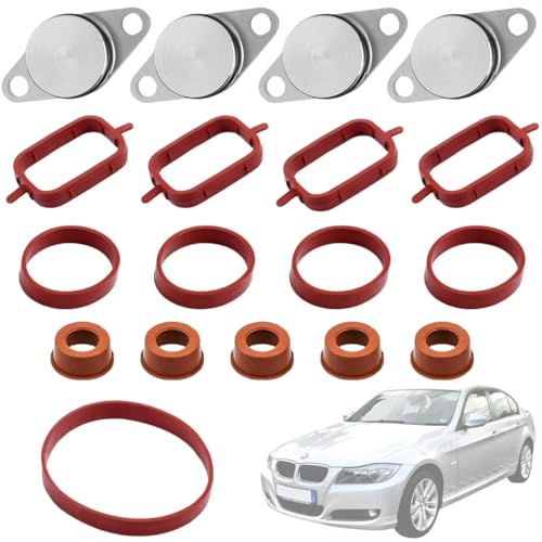 Twowinds   Kit Anular Mariposas del Colector de Admisión (22mm) Compatible con BMW E90, E46, E39, E60, E61, E65, X3, X5   4 Cilindros   Evita la Avería Palomillas (Lote de 14 Juntas y 4 Tapones)