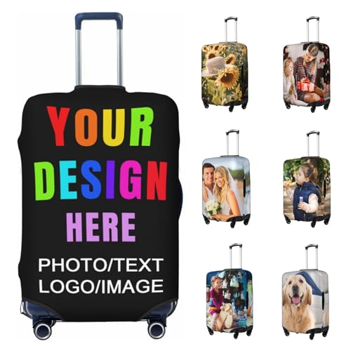 Custom Luggage Cover, Personalized Luggage Cover with Photo Text Name Logo,Double-Sided Custom Suitcase Covers for Luggages,Elastic Personalized Suitcase Protector for Travel Business (XL(29-32 inch))