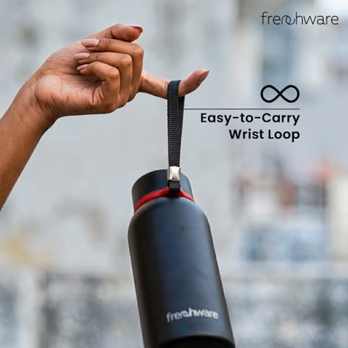 Image of Frenchware Stainless Steel Vacuum Insulated Delta Water Bottle, 900 ml | Thermos Flask, 24Hrs Hot & Cold, Leakproof, Aluminum Coating, Black