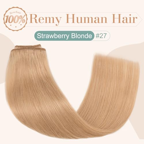 Image of Benehair Clip-in Hair Extensions - Real Human Hair, Double Weft, 8pcs, 18inch Remy, Soft Silky Straight, Natural, Strawberry Blonde