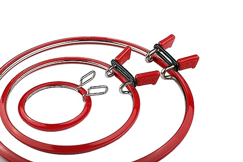 Image of Nurge Premium Quality, Metal Spring Tension Embroidery Hoops, Cross Stich Hoop, Darning Hoops, Embroidery Tension Shed (Red, Siz Mix)