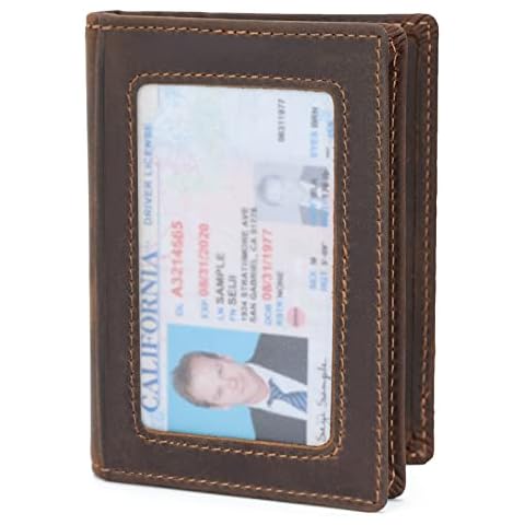 RFID Blocking Front Pocket Slim Leather Bifold Wallet Credit Card Case Holder ID Window Cover