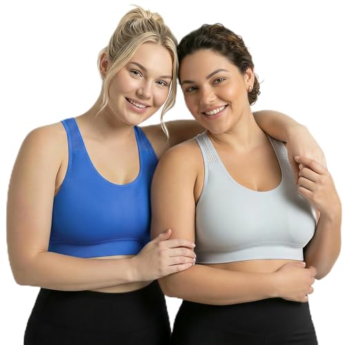Image of Under Control Plus Size Sport Bras for Women Large Bust Seamless Racerback Padded Yoga Workout Bras Black White Pack 1X-2X-3X
