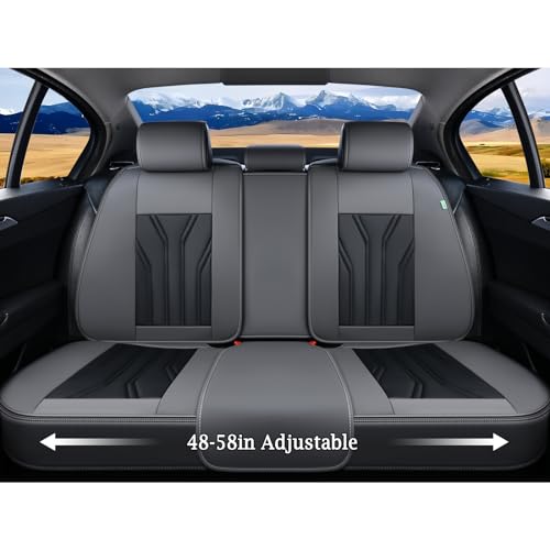 Image of FLORICH Leather Seat Covers, Seat Covers Full Set, Car Seat Protectors 5 Seats, Automotive Seat Covers Fit for Most Cars Trucks SUV- Gray&Black