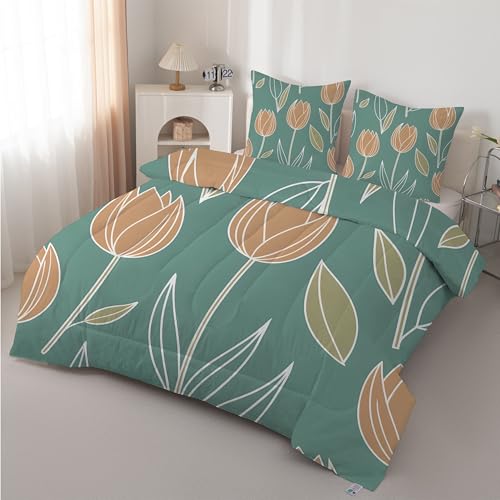 Boceoey Tulipán Edredón Nórdico Cama 90 Flores - Edredón Reversible Ligero y Suave, Diseño Acuarela Planta Relleno Nórdico 4 Estaciones 180x220 cm y 2 Fundas de Almohada 50x75 cm AX-546