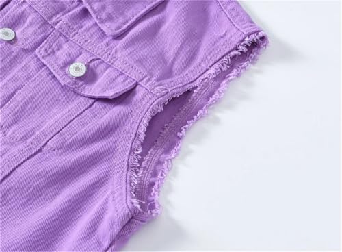 Men's Sleeveless Jeans Jacket Purple Denim Vest Streetwear Lapel Gilet3