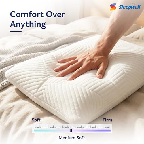 Image of Sleepwell Pro Naturalle Pillow | Neck Support & Pressure Relief | Natural Latex | Medium Soft & Odour-Free | Lightweight & Breathable | Durable Construction | Machine Wash | 24 x 16 Inches | Pack of 1