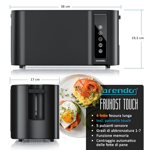 Arendo Tostapane 4 fessure lunghe 1500 W, display touch, doppio guscio, supporto per brioche, 7 livelli di tostatura, centratura e display del tempo rimanente, funzione memoria - immagine 3