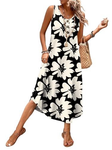 Image of WIHOLL Summer Dresses for Women 2026 Button Front Sleeveless Casual Midi Dress Beach Vacation Sundresses with Pockets