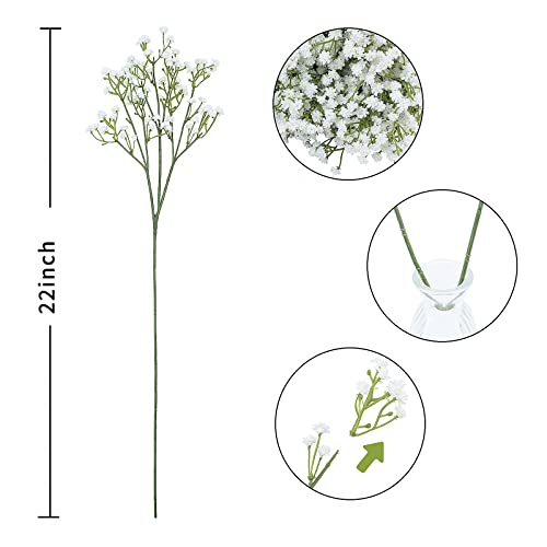DuHouse 10Pcs Babys Breath Artificial Flowers Fake White Gypsophila Flowers Real Touch Gypsophila Floral in Bulk for Flower Arrangement Wedding Home Garden Decor (White Long Stem) - Image 2