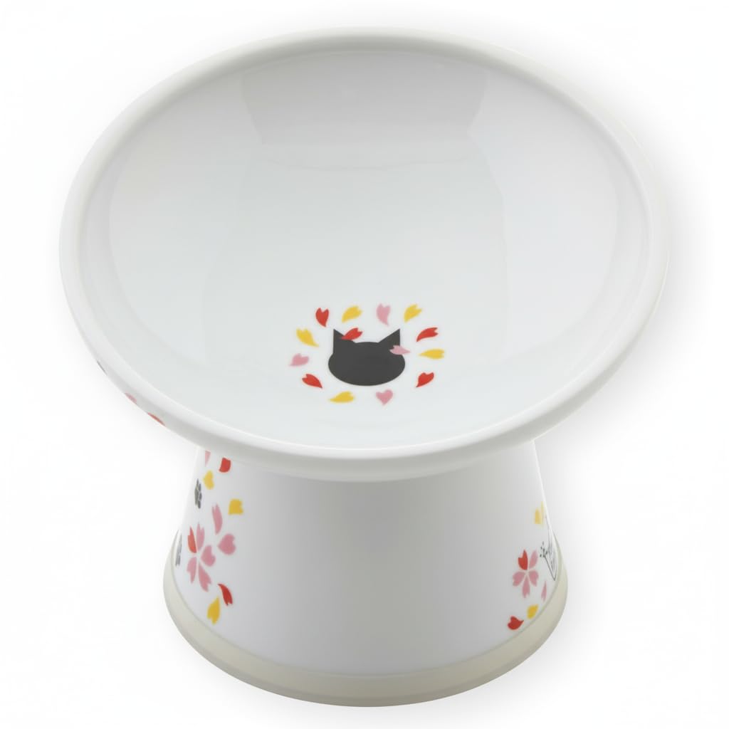 Necoichi Extra Wide Raised Cat Food Bowl, Elevated, Prevent Neck & Whisker Fatigue, Dishwasher and Microwave Safe, No.1 Seller in Japan! (Sakura Limited Edition, Extra Wide Tilted)