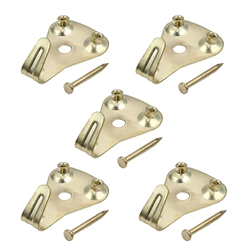 Image of Picture Hangers 0.9mm Thick Picture Hooks with Nails Professional Picture Hanging Kit, for Office Pictures House Decoration Clock Wall Mounting Brass Tone 5pcs