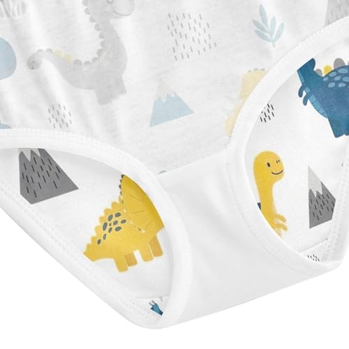 Girls Briefs, Cute Cartoon Dinosaurs White Toddler Girl Panties, Girls' Cotton Brief Underwear, 2T–8 Years4