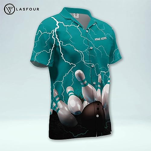 LASFOUR Personalized Bowling Hawaiian Shirts for Men, Men's Bowling Button-Down Short Sleeve, Crazy Bowling Team Shirts3