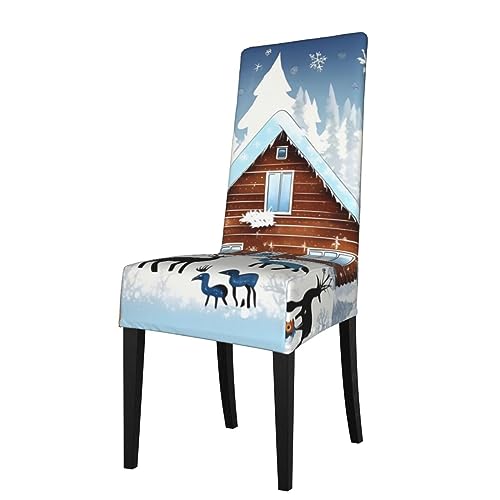 Winter Fawn Stretch Chair Cover for Dining Room.# Removable Washable Elastic Chair Cover for Hotel, Restaurant, Home.