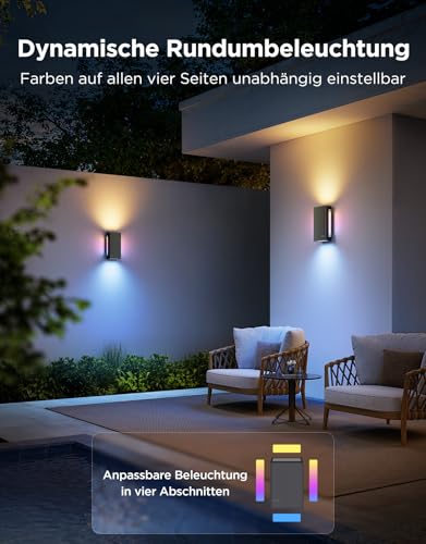 Govee Outdoor UpDown Wandleuchte RGBICWW, 1400LM LED Wandleuchte Aussen mit 64 Szenenmodi, IP66 Wasserdicht Wandlampe, Funktioniert mit Matter, Alexa und Google Assistant, 2er-Pack 2