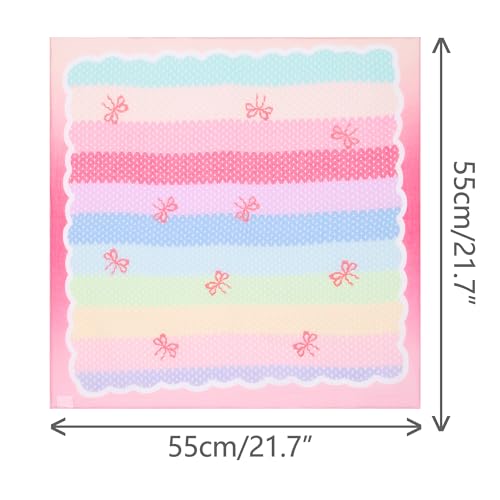 Women's Rainbow Bowknot Printed Scarves, 21.7x21.7 Small Square Blended Cotton Gauze Headscarf2