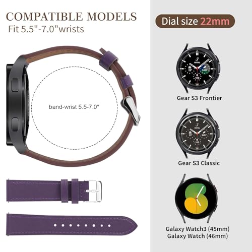 22mm Premium Italy Leather Watch Bands Compatible with Samsung Watch 3 45mm, Galaxy 46mm, Gear S3 Frontier, Quick Release Wear-resistant Leather Watch Straps Replacement Band for Women Men