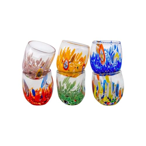 MurArt Bicchieri di Murano.Collezione DREAM. Set 6 Bicchieri da 35 ml Alt 10,5CM.In Vetro soffiato, Lavorato a Mano artigianalmente. Made in Italy (Misto, Bicchierini Liquore 6Pz)