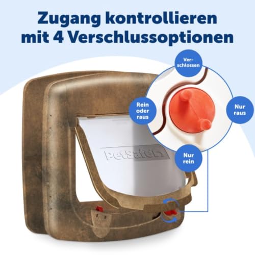 PetSafe Staywell Magnetische Katzenklappe Deluxe, Magnet-Schlüssel gibt nur Ihrer Katze Zugang - hält fremde Tiere draußen, mit 4 Verschlussoptionen, für Katzen bis zu 7 kg, Braun