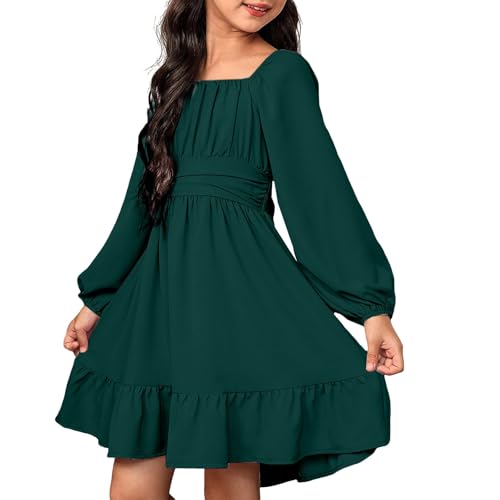 Girls Long Sleeve Dress Tie Back 𝗦mocked Off Shoulder A-Line Swing Dresses Summer Cute Knee Length 𝗦undress2