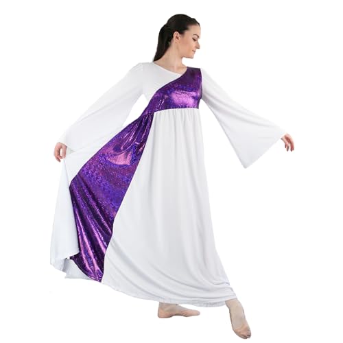 Danzcue Womens Shimmery Asymmetrical Bell Sleeve Dance Dress