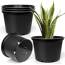RooTrimmer 7 Gallon Plastic Nursery Pots, 15 Inch Large Plastic Pots for Plants, Round Plant Pots with Drainage Holes, Flower Pots for Outdoor Indoor Plants, Gardening Gifts for Women 5-Pack, Black