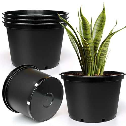 RooTrimmer 7 Gallon Plastic Nursery Pots, 15 Inch Large Plastic Pots for Plants, Round Plant Pots with Drainage Holes, Flower Pots for Outdoor Indoor Plants, Gardening Gifts for Women (5-Pack, Black) by RooTrimmer - Used condition - US$50.01
