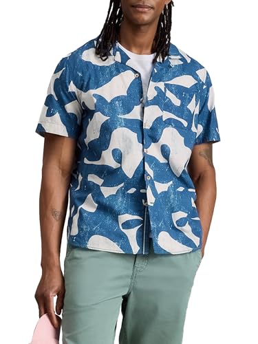 Chemise manches courtes homme en coton bleu imprimé abstrait Hayle