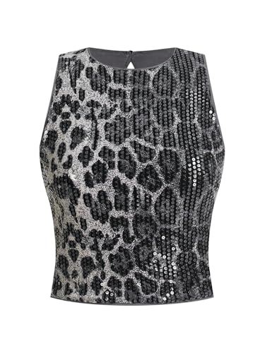Floerns Women's Y2k Cheetah Tank Tops Sleeveless Shiny Sequin Date Night Party Camisole