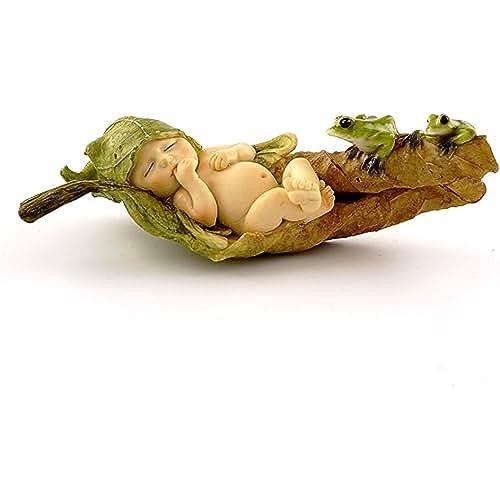 Top Collection Miniature Fairy Garden and Terrarium Statue, Sleeping Fairy Baby with Frogs