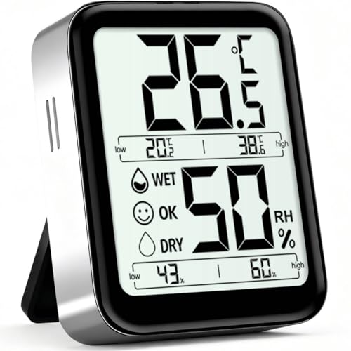 Antonki Raumthermometer Innenraum-Hygrometer Digitales Temperatur- und Feuchtigkeitsmessgerät Feuchtigkeitsmonitor mit Max/Min-Aufzeichnung –...