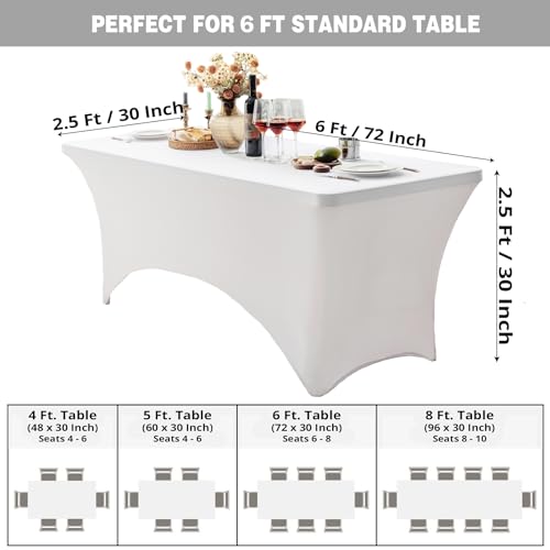 Image of FOLINS&HOME 2 Pack White 6ft Fitted Spandex Water Resistant Tablecloth