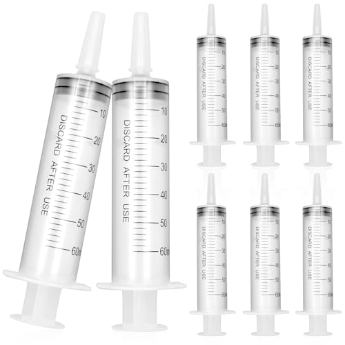 SPOKKI Lot de 8PC Seringue à Aiguille 60ml, Sans Aiguille en Plastique pour DIY, Arrosage, Mesure des Liquides, Laboratoires Industriels