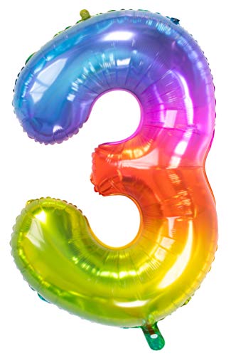 Folat 63243 Globo de Aluminio Número Figura 3 Yummy Gummy Rainbow 86 cm   decoración globos de helio para cumpleaños, aniversario
