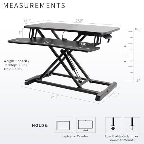 Image of VIVO 28 inch Desk Converter, K Series, Height Adjustable Sit to Stand Riser, Dual Monitor and Laptop Workstation with Keyboard Tray, Black, DESK-V028KB