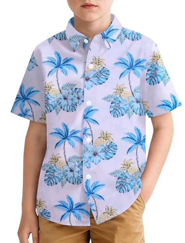 Image of Hawaiian Shirt for Boys Button Down Wrinkle Free Shirt Short Sleeve Funny Beach Casual Summer Print Top for Kids 4-15 Years