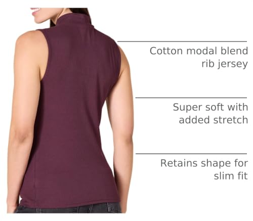 Image of Amazon Essentials Women's Mock-Neck Slim-Fit Ribbed Knit Cotton Sleeveless Top